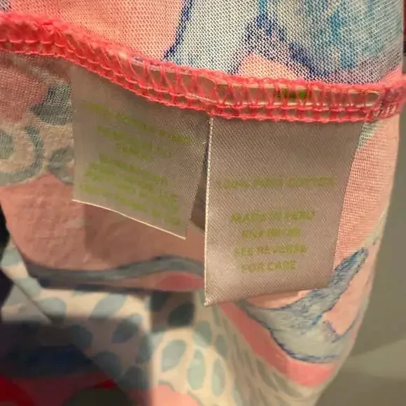 Lilly Pulitzer Pink Blue Aqua Print Cotton Racerback Swing Dress Size Small - Picture 3 of 4